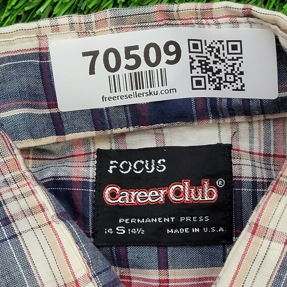 Vintage 80s Shadow Plaid Button Shirt Small 18x27 Poplin USA - Picture 8 of 10